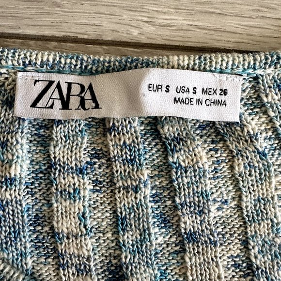 Zara Asymmetric Neckline Blue Knit Sweater Dress Women's Small S - Picture 6 of 8